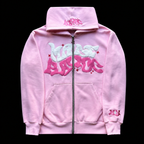 Sudadera con capucha negra con cremallera y estampado